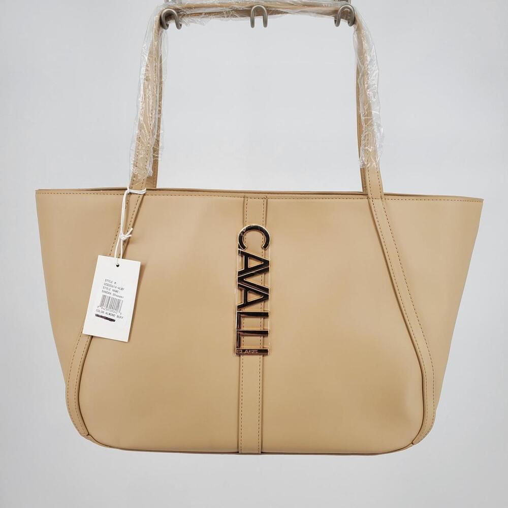 Cavalli Class Beige Faux Leather Tote Bag Large Shopper Shoulder+BONUS